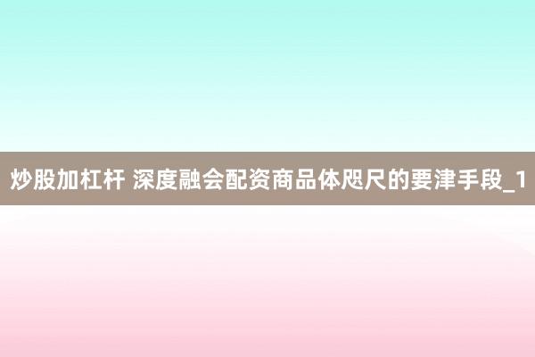 炒股加杠杆 深度融会配资商品体咫尺的要津手段_1