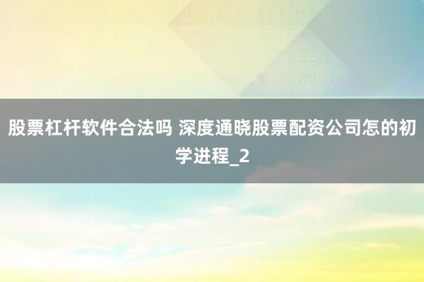 股票杠杆软件合法吗 深度通晓股票配资公司怎的初学进程_2
